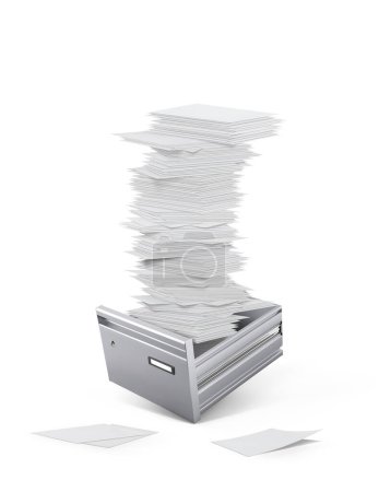 Illustration for A tall stack of paper in an office drawer and sheets of paper on the surface. Vector illustration - Royalty Free Image