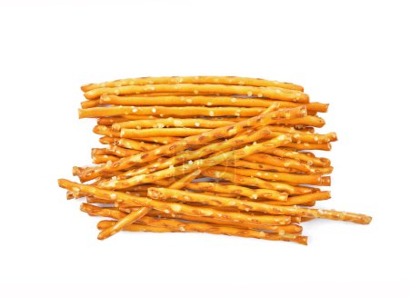 Pretzel sticks as a snack on a white background