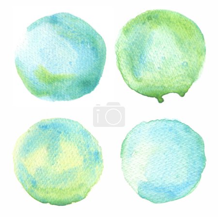 Photo for Light blue and green watercolor painted stains set round shape - Royalty Free Image