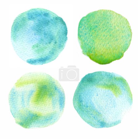 Photo for Set of watercolor round shape abstract background, splash green and blue collection, hand drawn isolated on white - Royalty Free Image