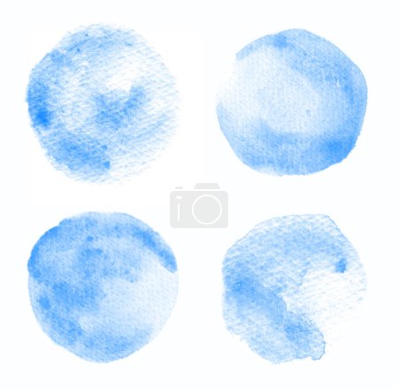 Photo for Textured light blue watercolor painted stains set round shape hand drawn isolated on white - Royalty Free Image
