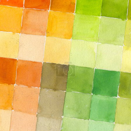Téléchargez les photos : Tableau de peinture carrée avec jaune et vert, couleurs orange comme fond abstrait sur le mélange des couleurs, toile de fond thème d'art - en image libre de droit