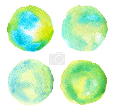 Téléchargez les photos : Ensemble de fonds ronds aquarelle fait à la main avec des couleurs vertes et bleues - en image libre de droit