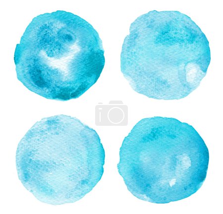 Photo for Set of watercolor round abstract stain background blue color on white - Royalty Free Image