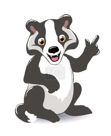 Téléchargez les illustrations : Cartoon happy baby badger pointing on, vector illustration - en licence libre de droit