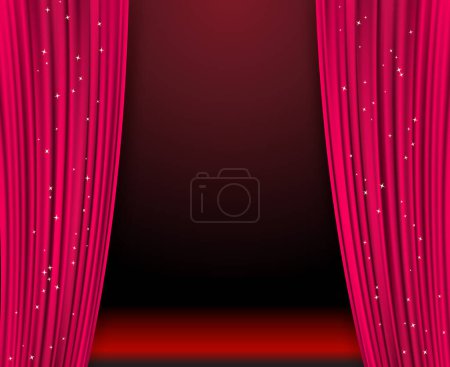 Illustration for Purple curtains borders with stars as cinema or opera, show, presentation, theatrical background - Royalty Free Image