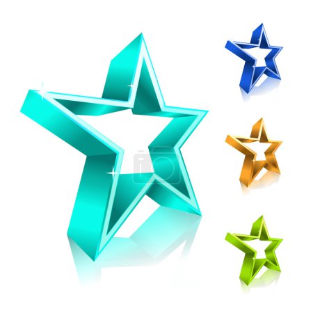 Ilustración de Estrella 3d con luces brillantes y variaciones de color, dorado, cian, azul y verde colores. Ilustración vectorial - Imagen libre de derechos