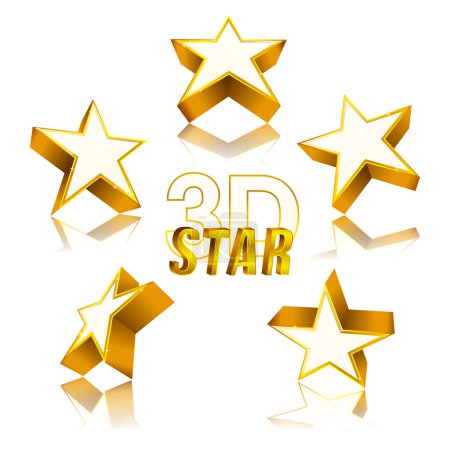 Illustration for 3d golden star set with variations of angles of view. vector illustration - Royalty Free Image