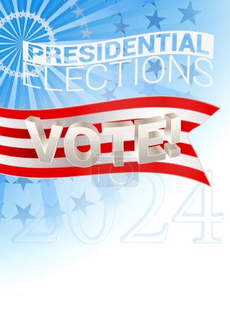 Illustration for Vote 2024 campaign background with the USA flag, stars - Illustration - Royalty Free Image