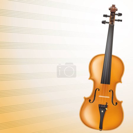 Illustration for Musical background with note sheet of paper and realistic violin, vector illustration - Royalty Free Image