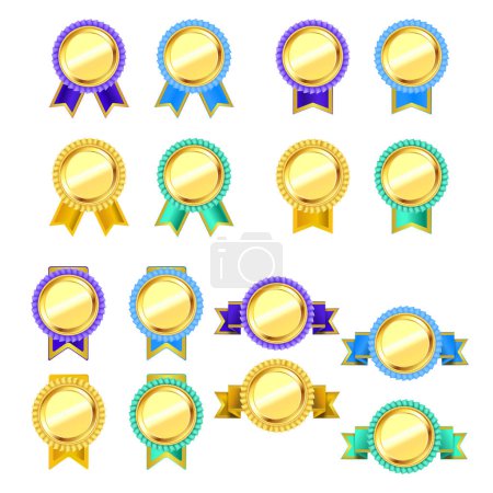 Illustration for Set of golden badge and ribbons with color variations, vector - Royalty Free Image