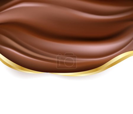 Téléchargez les illustrations : Fond abstrait avec du chocolat fondu lisse dans l'illustration vectorielle, avec des éléments de design dorés - en licence libre de droit