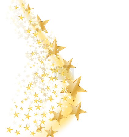 Illustration for Abstract background with flying metallic golden stars, over white background, vector illustration - Royalty Free Image