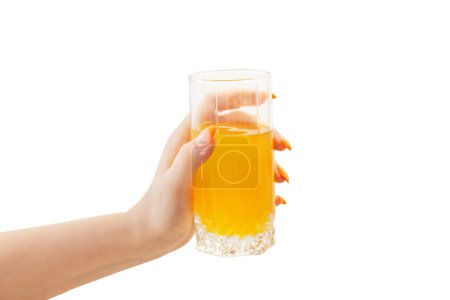 Téléchargez les photos : Main avec jus d'orange isolé sur fond blanc - en image libre de droit