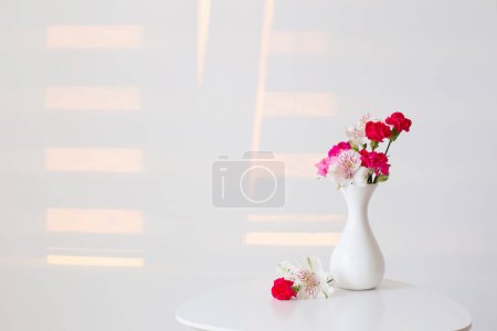 Foto de Flores en jarrón blanco sobre fondo blanco a la luz del sol - Imagen libre de derechos