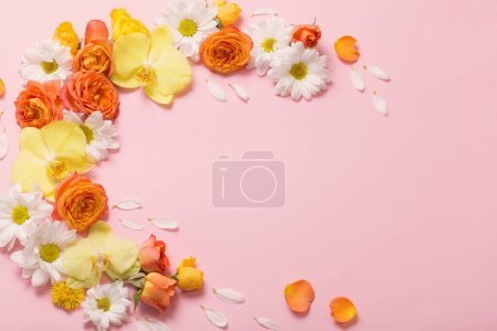 Photo for Beautiful floral pattern on pink paper background - Royalty Free Image