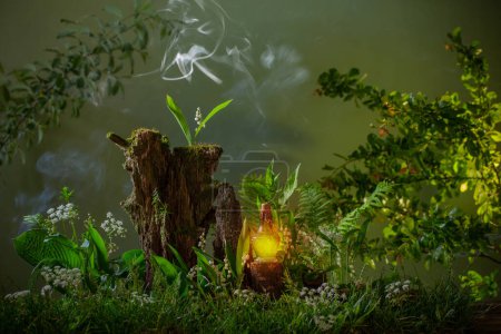 Foto de Botella de pociones mágicas en el bosque mágico - Imagen libre de derechos