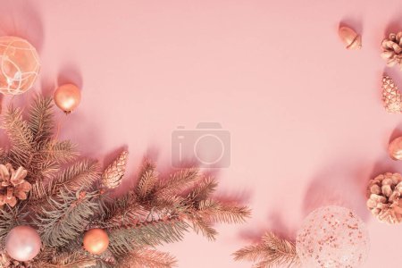 Photo for Beautiful modern Christmas background in gold and pink colors - Royalty Free Image