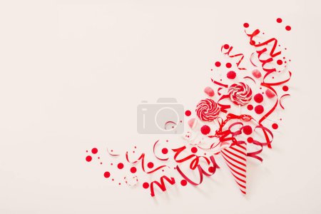 Photo for Birthday background with red and white paper birthday decotations - Royalty Free Image