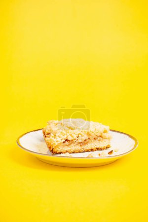 Photo for Fruity shortcrust pastry pie on yellow background - Royalty Free Image