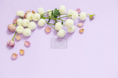 Téléchargez les photos : Belles fleurs sur fond de papier violet - en image libre de droit