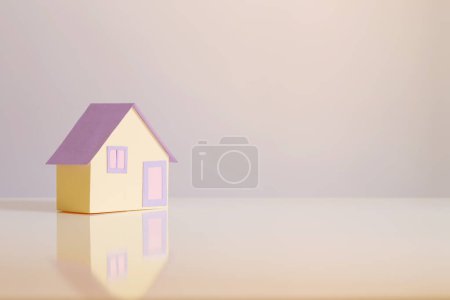 Téléchargez les photos : Petite maison en papier sur fond de couleur - en image libre de droit
