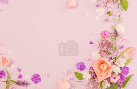 Téléchargez les photos : Motif de fleurs d'été sur fond de papier couleur - en image libre de droit