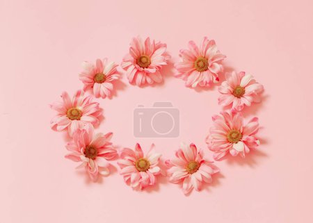 Photo for Chrysanthemums on pink background  background - Royalty Free Image