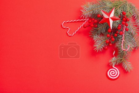 Photo for Christmas decorations on red background - Royalty Free Image