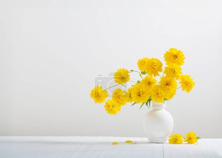 Téléchargez les photos : Fleurs jaunes en vase sur fond blanc - en image libre de droit