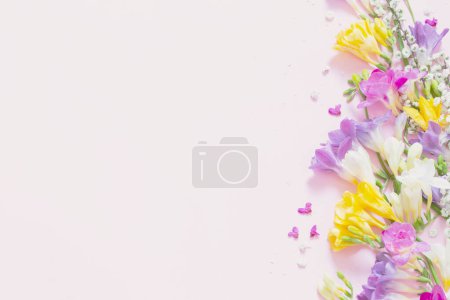 Photo for Spring flowers on pastel pink background - Royalty Free Image