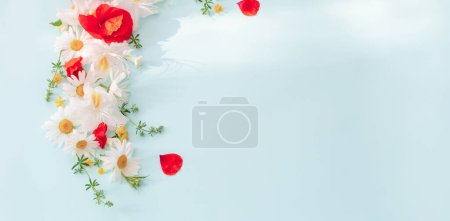 Photo for Summer flowers in sunny light on blue background - Royalty Free Image