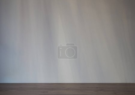 Photo for Background of gray wall with shadow and wooden shelf - Royalty Free Image