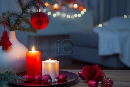 Photo for Christmas decor in red and white colors at home - Royalty Free Image