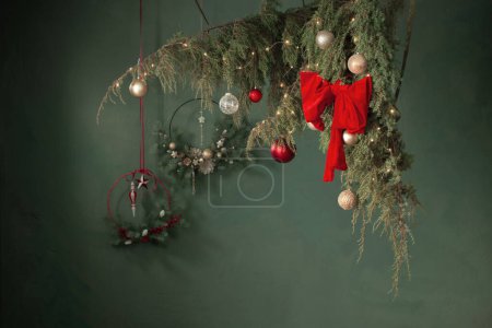 Photo for Red  and golden christmas decor  on dark background - Royalty Free Image