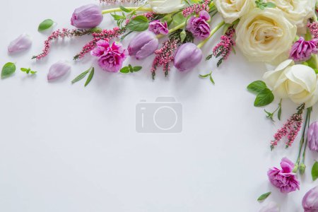 Photo for Frame of beautiful flowers on white background - Royalty Free Image