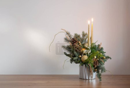 Photo for Christmas decor with candles in golden colors - Royalty Free Image