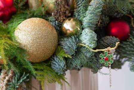Photo for Christmas decor  in golden and red colors - Royalty Free Image