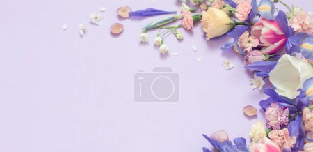 Photo for Beautiful spring flowers on paper background - Royalty Free Image
