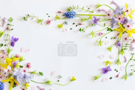 Foto de Flores silvestres de primavera sobre fondo de papel blanco - Imagen libre de derechos