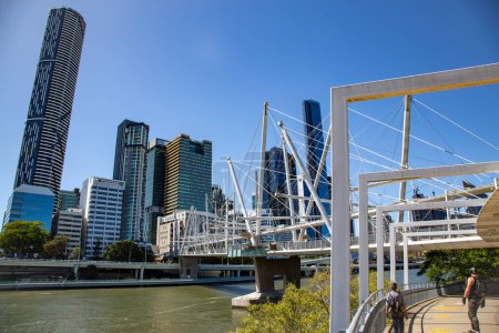 Photo for The Kurilpa Bridge is a 470 metres pedestrian and bicycle bridge over the Brisbane River opened in October 2009. It is the world largest hybrid tensegrity bridge. - Royalty Free Image
