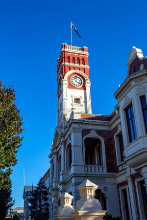 Photo for The Toowoomba City Hall, a two-storeyed masonry building, was built in 1900 with a central square turret clock in classical style. - Royalty Free Image
