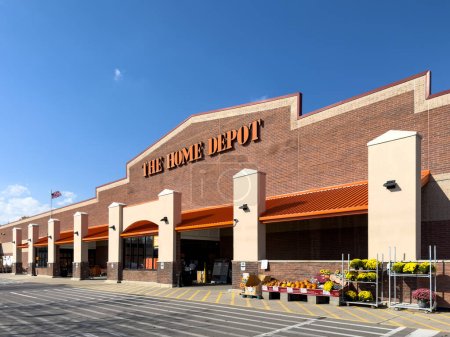 Novi, Michigan, USA - Oct 23, 2022: The Home Depot store front entrance. The Home Depot is a retailer of home improvement and construction products and services.