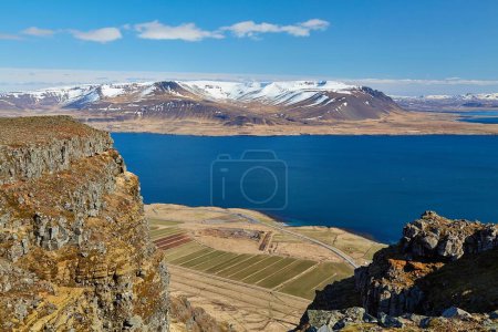 Island-Landschaft vom Akrafjall, Akranes, Mountaon Esja im Hintergrund
