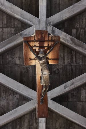 Photo for Trieste, Italy - Circa 2022: Crucifix decoration in Church interior of Temple of monte grisa - Royalty Free Image