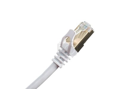 Foto de Conector de cable UTP de red aislado sobre fondo blanco - Imagen libre de derechos