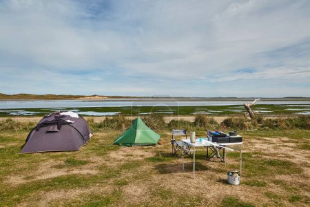 Photo for Tents for wild camping on the sea shore in New Zealand - Royalty Free Image