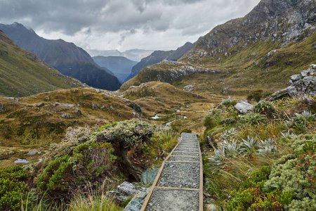 Paysage de haute montagne le long de la piste Routeburn, Grand sentier de randonnée pédestre en Nouvelle-Zélande Île du Sud