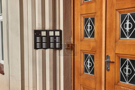 Doorphone intercom and bell buttons for apartments of a city residential building