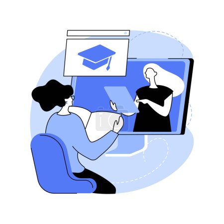 Illustration for School program tutor isolated cartoon vector illustrations. Teacher conducts lesson online, remote business, professional tutoring service, video conference with student vector cartoon. - Royalty Free Image